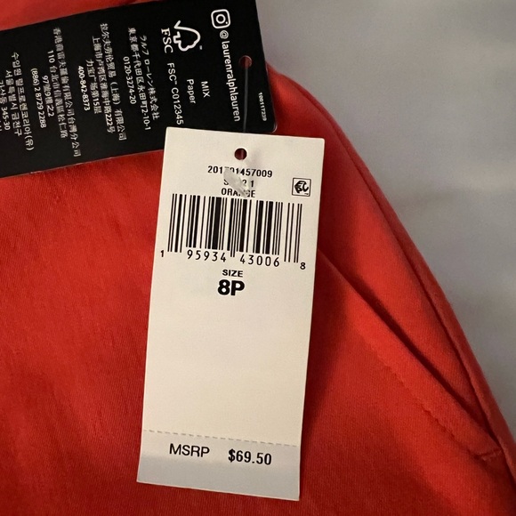 Ralph Lauren Women's Shorts Bi-stretch Twill Cotton Blend Orange US Size 2P NEW - Picture 9 of 13